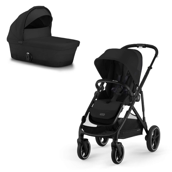 Cybex, Gazelle S, Søsken-/tvillingvogn inkl. Gazelle S Cot – Moon Black/Black