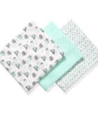 Babyono, Musselinkluter / Gulpekluter, Organisk Bambus, 3 pk – Mint Sloth