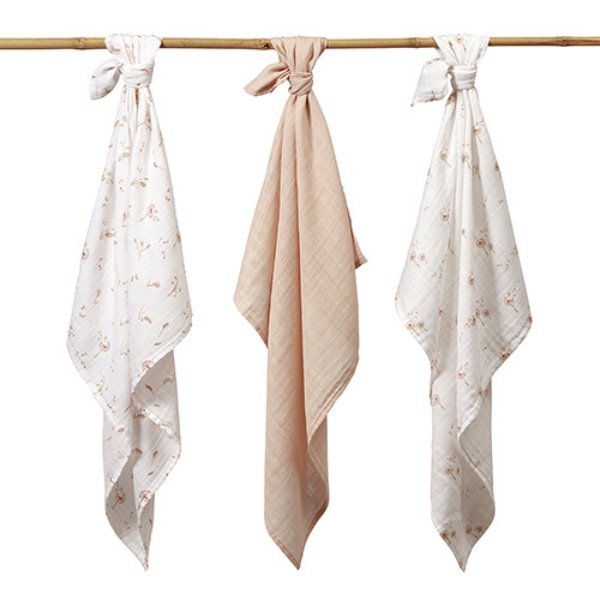 Babyono, Musselinkluter / Gulpekluter, Organisk Bambus, 3 pk - Beige Dandelion