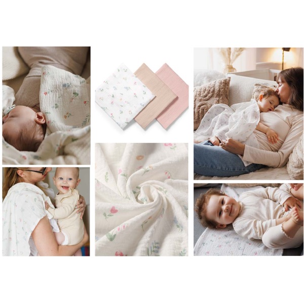 Babyono, Musselinkluter / Gulpekluter, 3 pk – Pink Wildflower