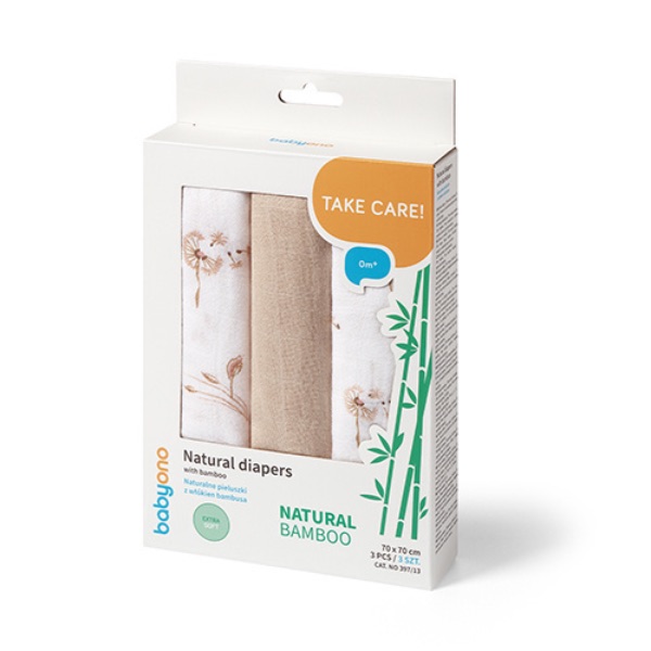 Babyono, Musselinkluter / Gulpekluter, Organisk Bambus, 3 pk - Beige Dandelion